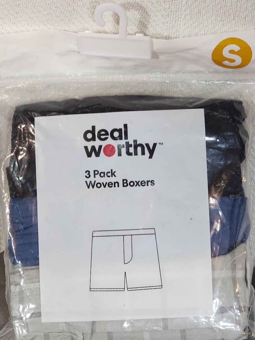 Deal Worthy Black Blue Grey Check Cotton Recycled Poly 3pk Woven Boxers Size S